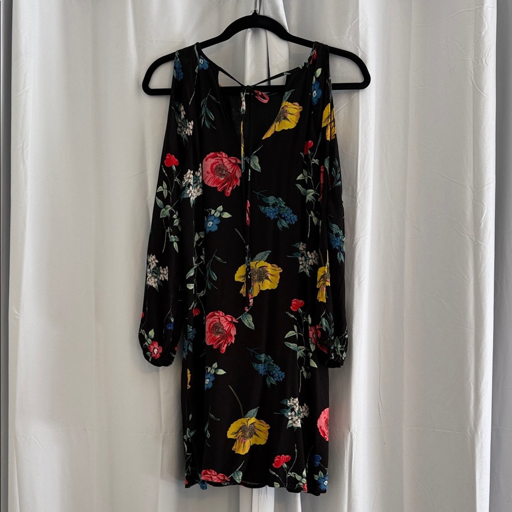 Old Navy Black Floral Tie Back Mini Dress Womens Medium - Picture 3 of 11